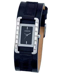 Morgan Ladies Black Baguette Stone Set Watch