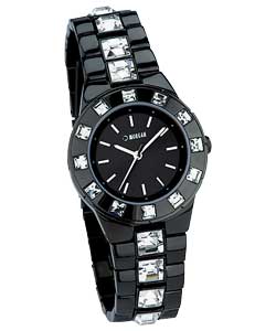 Morgan Ladies Black Bracelet Stone Set Watch