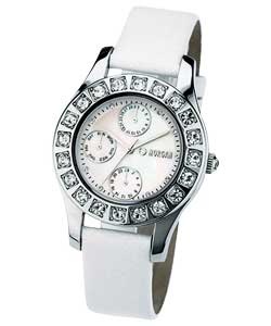 Ladies White Strap Multi Dial Watch