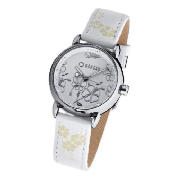 round dial white strap watch