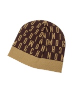 Moschino Dark Plum and Camel Signature Knit Skull Cap