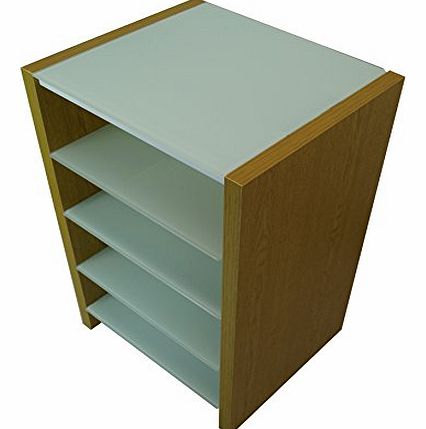 Oak End Console Table, Media Unit and Hi-Fi Stand with 5 Glass Shelves (Medium Oak - White Glass)