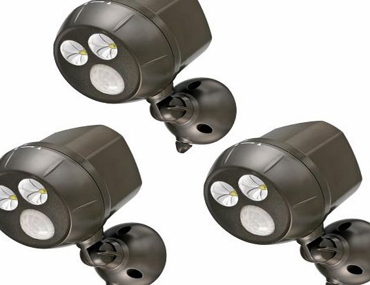 Mr Beams MB393 300-Lumen Weatherproof Wireless Battery Powered LED Ultra Bright Spotlight with Motion Sensor - Brown (Pack of 3)