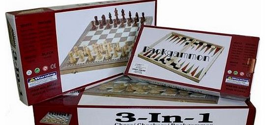 MTS 3 in 1 Wooden Board Game Set Compendium Travel Games Chess Backgammon Draughts