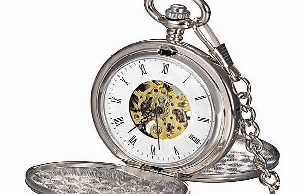 Mudder Steampunk Mechanical Style Skeleton Tungsten Steel Windup Mens Pocket Watch