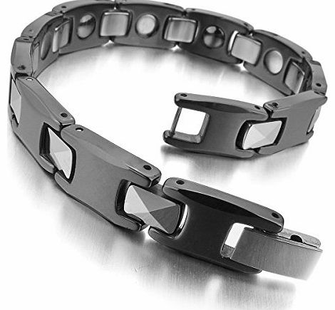 MunkiMix Large Heavy Tungsten Ceramic Bracelet Link Wrist Silver Black I Rectangular Biker Men