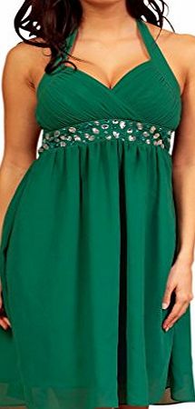 MY EVENING DRESS Fashion House Halter Neck Chiffon Party Cocktail Dress Emerald Green 12