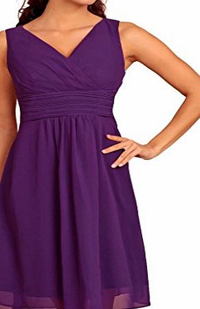 MY EVENING DRESS Fashion House V Neck Chiffon Cocktail Party Evening Dress Purple Size 14