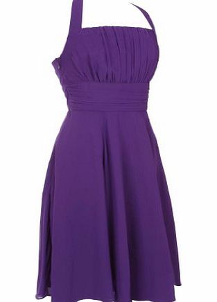 MY EVENING DRESS Short Elegant Simple Ruffled Pleated Halterneck Cocktail Prom Bridesmaid Party Formal Dress UK Purple 18