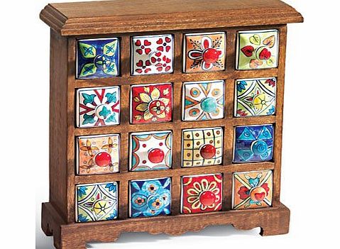 16 drawer ceramic storage chest, mango wood