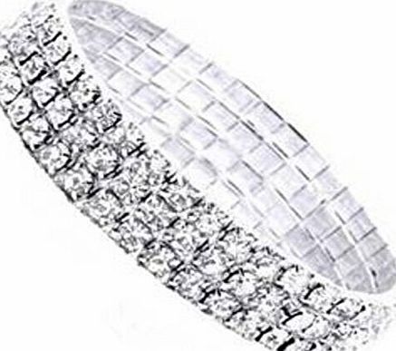 nambeads  3 ROW DIAMANTE RHINESTONE CRYSTAL STRETCH BRACELET