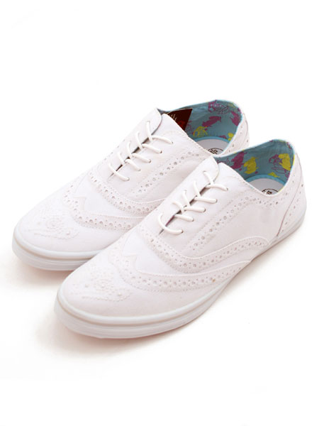 Nanny State White Brogue Round Toe Canvas Shoe