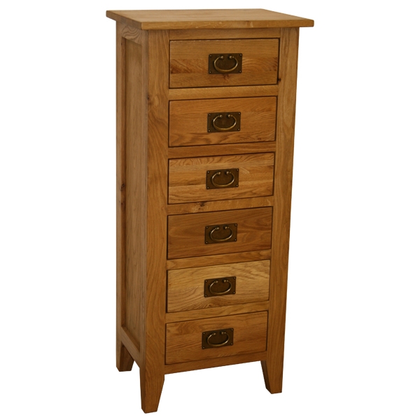 natasha Solid Oak 6 Drawer Tall Boy