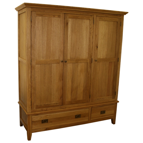 natasha Solid Oak Triple Wardrobe With Drawers