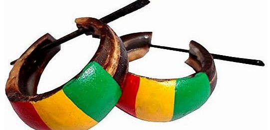 Rasta Organic Tribal Wood Hoop Stick Earrings