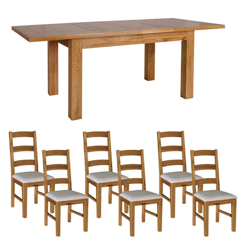 New Dorset Oak Dining Set with 6 Ladderback