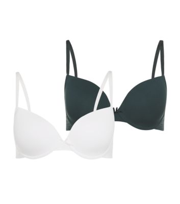 2 Pack Cream and Dark Green T-Shirt Bras 3197881