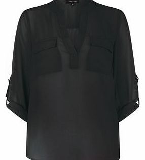 Black Pocket Front Chiffon Blouse 3222739