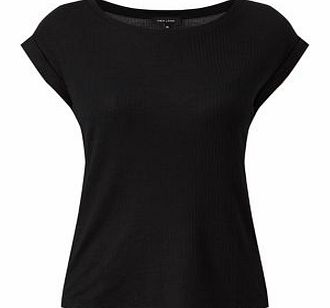 Black Ribbed Boxy Roll Sleeve T-Shirt 3291383