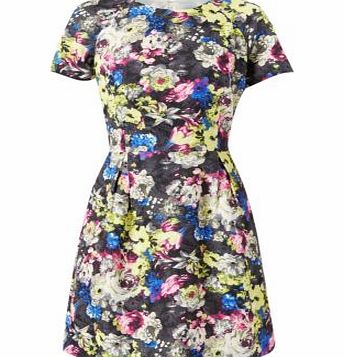 Blue Crepe Floral Print T-Shirt Dress 3153759