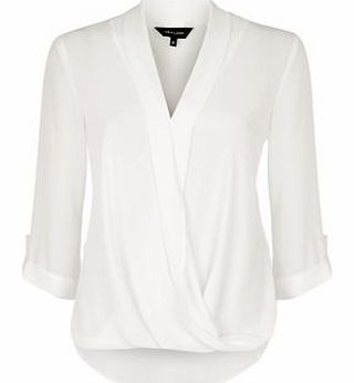 New Look Cream Wrap Front Turn Up Sleeve Blouse 3305725