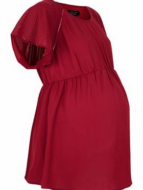 Maternity Dark Red Flutter Sleeve Blouse 3249648