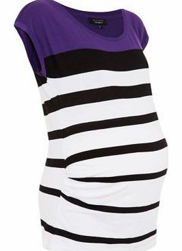 Maternity Purple Colour Block Stripe T-Shirt