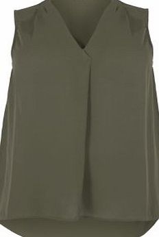 New Look Plus Size Khaki V Neck Sleeveless Blouse 3504085