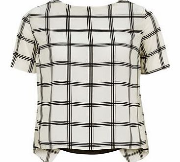 White Grid Print Wrap Back T-Shirt 3319182