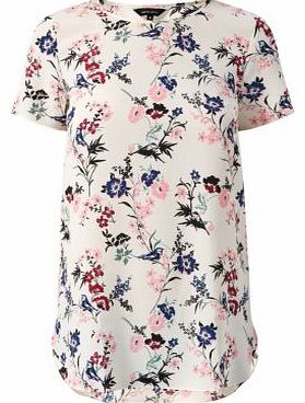 White Oriental Bird Print Longline T-Shirt 3207690