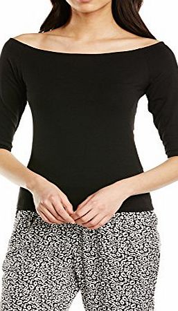 New Look Womens Bardot 3/4 Sleeve T-Shirt, Black, Size 8