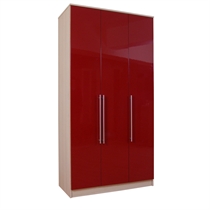 New York 3 Door Wardrobe Oak Effect and Gloss Red