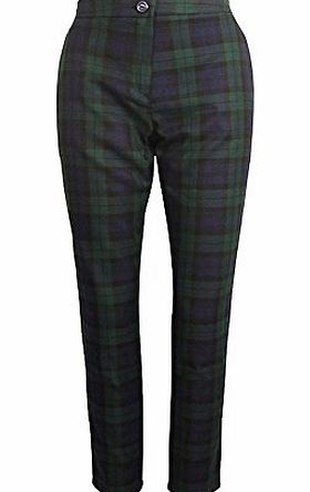 NewGo Collection Ladies Womens Green Tartan Check Cigarette Trouser Stretch Tapered Pants Jegging (UK Size 10, Green Tartan)