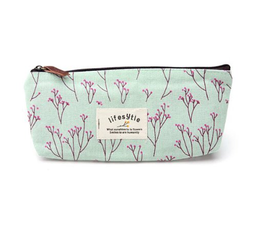 niceEshop (TM) Elegant Canvas Pastorable Floral Pen Pencil Bag/Case/Pouch/Holder with Zipper Closure-Light Blue 