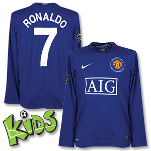 Nike 08-09 Man Utd 3rd L/S Shirt Boys   Ronaldo No. 7   C/L Champions Patch