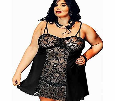 Nine X - Seductive Lace Panel Babydoll S-6XL 8-26 ``Bridget`` Plus size Lingerie Black 6XL 2