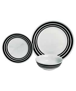 12 Piece Triple Band Black Porcelain Dinner Set