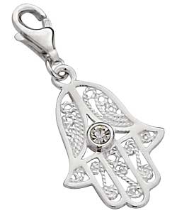 no Sterling Silver Crystal Fatima Hand Charm