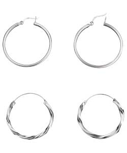 no Sterling Silver Set of 2 Creole Earrings