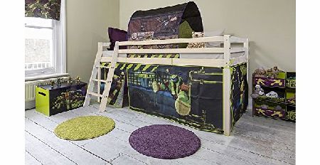 Noa and Nani Cabin Bed Mid Sleeper in Whtewash with Turtles Tent Teenage Mutant Ninja Turtles