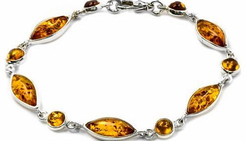 Noda Amber Sterling Silver Contemporary Marquise Shape Bracelet 18cm