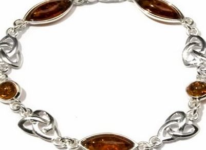 Noda Baltic Honey Amber and Sterling Silver Celtic Love Knot Marquise-shaped Bracelet, 7`` 18cm