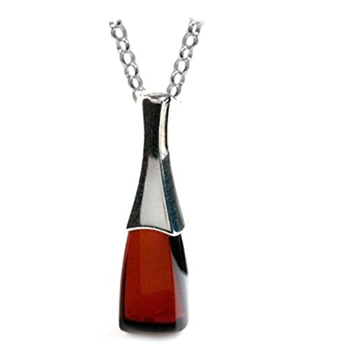 Noda Black Cherry Amber Sterling Silver Contemporary Pendant Chain 18``