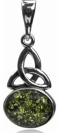 Noda Black Green Amber Sterling Silver Celtic Oval Pendant