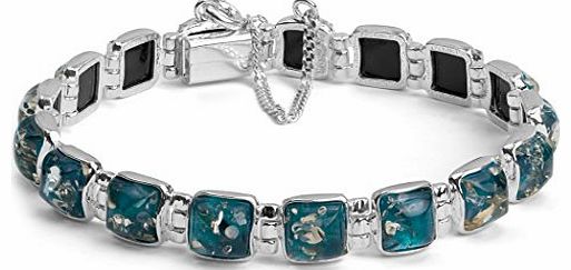 Noda Blue Green Amber Sterling Silver Square Contemporary Bracelet 18cm Long