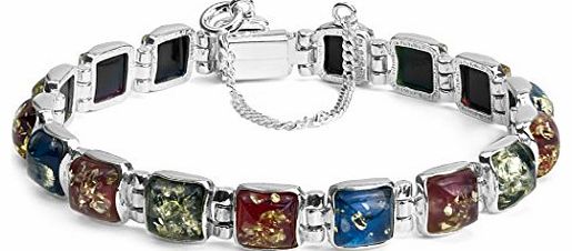 Noda Blue Red Purple Amber Sterling Silver Square Contemporary Bracelet 7`` 18cm