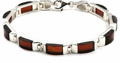 Noda Cherry Amber Sterling Silver Rectangular Contemporary Men Bracelet 19cm