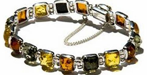 Noda Multicolor Amber Sterling Silver Square Stones Bracelet 18 cm