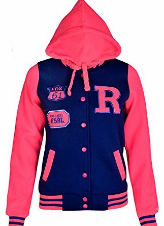 Noroze KIDS GIRLS BOYS BASEBALL HOODIE JACKET (13/14 Years, Royal Blue Pink)