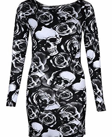 Noroze Womens Ladies Halloween Skeleton Skull Bone Red Blood Heart Girls Bodycon Costume Novelty Party Dress Tunic Plus Size 8-10-12-14 16 18 20 (8-10, Rose Skull)